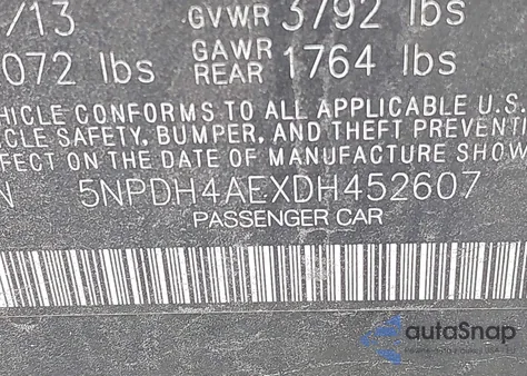 2013 Hyundai Elantra Gls from USA, damaged, VIN 5NPDH4AEXDH452607